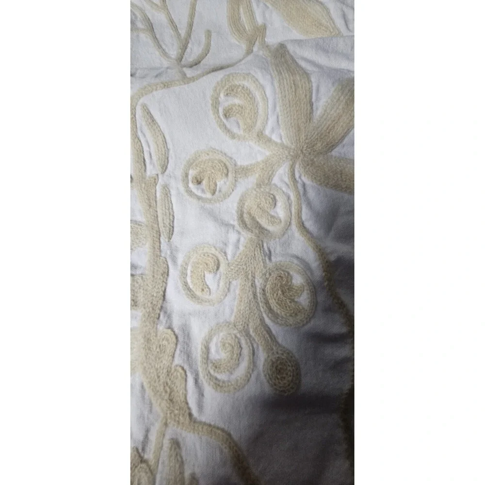 Willams Sonoma Beige‎ front /back 100% cotton wool embroidery pillow case 26x18